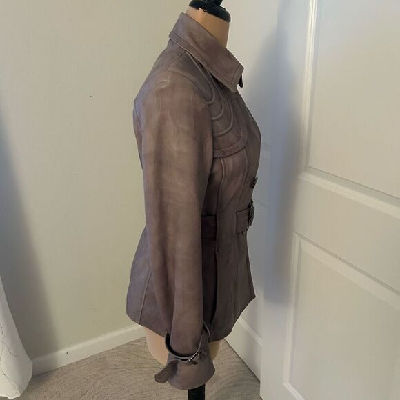 Guess Gray Genuine Leather Belted Jacket M - Picture 3 of 9